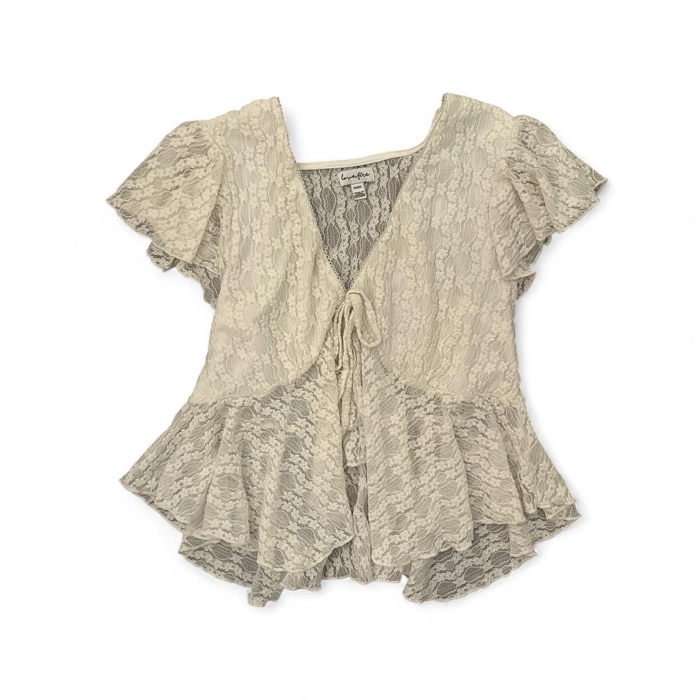 Love Tree Cream Flutter Sleeve Peplum Blouse
